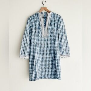 Tory Burch Blue Sonda Tie-Dye Stretch Tunic Mini Dress Size 2 Tunic Caftan Boho